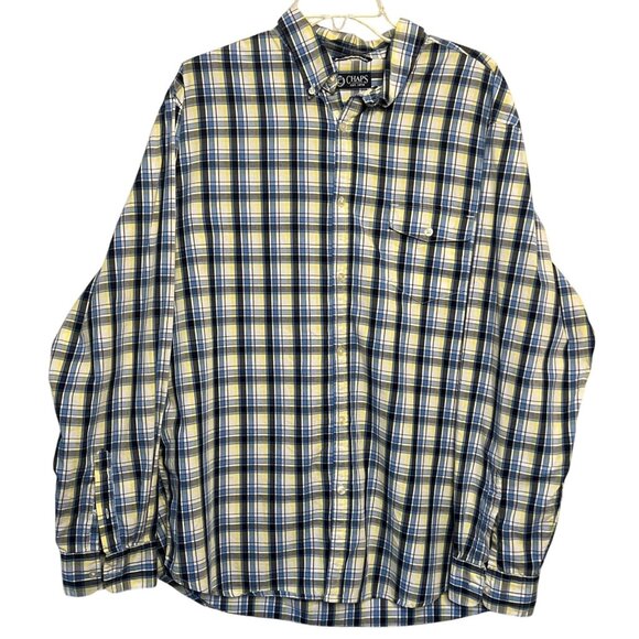 Chaps Other - Chaps Men Yellow & Blue Plaid Button-Down Shirt XL 100% Cotton Long Sleeve